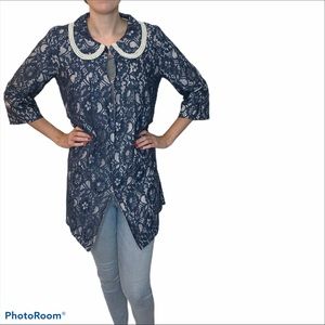 Pearlcore Blue Lace with Pearl Collar Dress Coat by Stella VTG